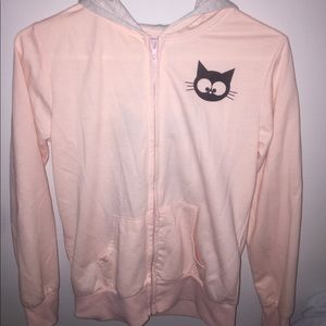 millennial pink cat zip up jacket